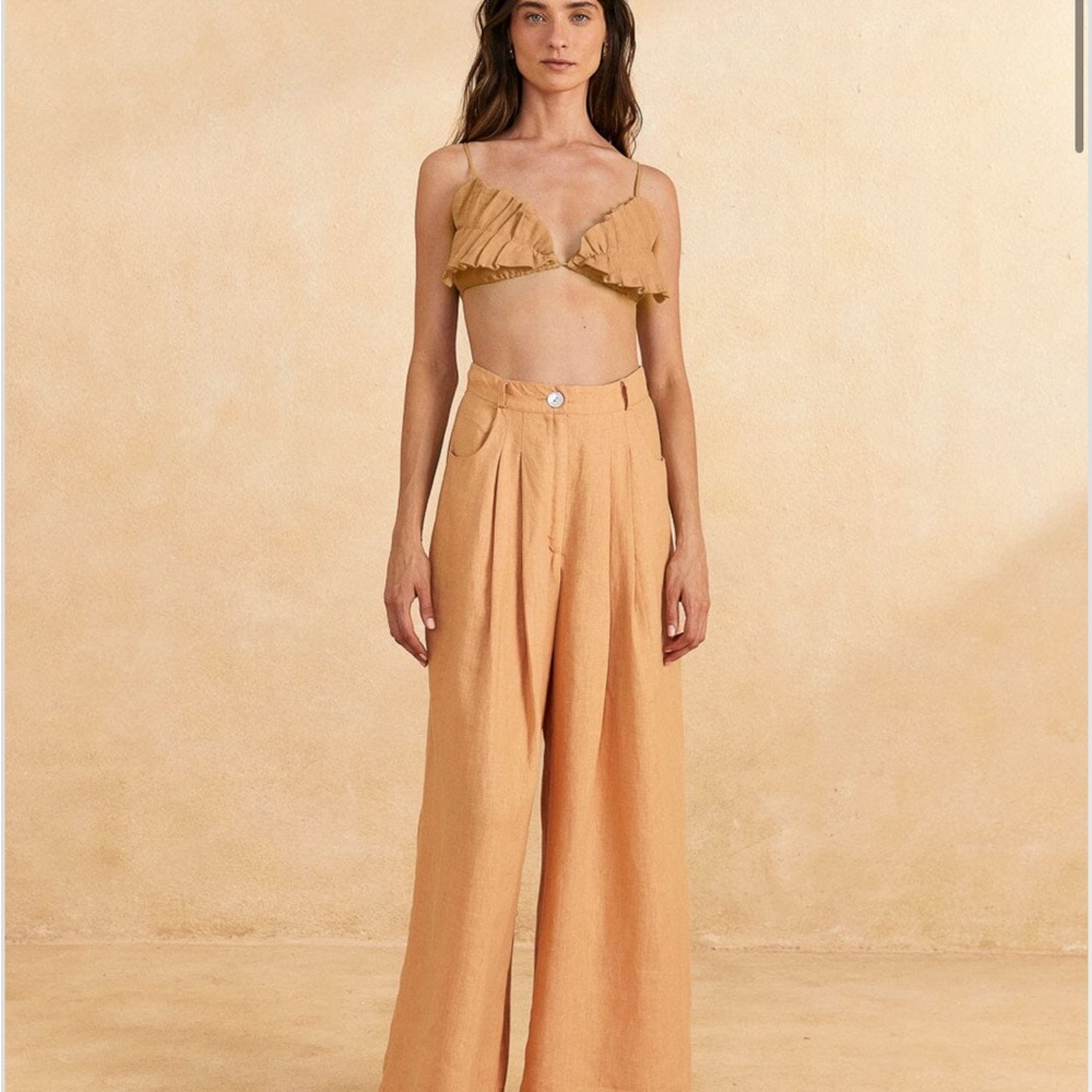 Farm Rio wide leg linen pant beige size L